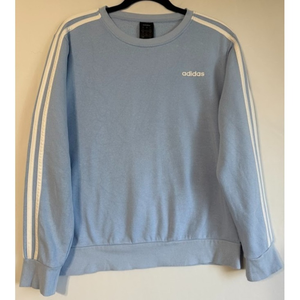 Adidas Sweatshirt Women Large Blue 3 Stripes Crew Neck Long Sleeve Pullover Logo